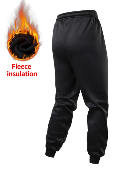 Men's Fleece Lined Jogger Pants, Casual Drawstring Waist Sweatpants with Pockets, Warm Running Trousers for Fall & Winter.