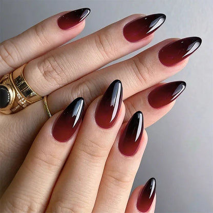 24pcs Black Gradients Long Paragraph Fashion Manicure Patch Reusable Adhesive False Nails Almond Fake Nails Press On Stiletto.