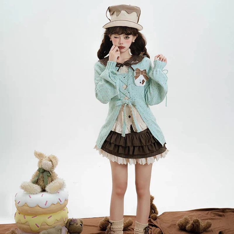 Japanese Sweet Lolita Mini Skirts Women Y2K Kawaii Lace Patchwork Bow Cake Skirt Femme High Waist Preppy All Match A Line Skirts.