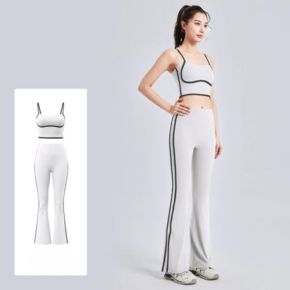2025 New Striped Fashion Yoga Set Women Gym Clothes Sexy Sports Bra High Waist Yoga Flared Pants Running Hip Lift Fitness Pants
