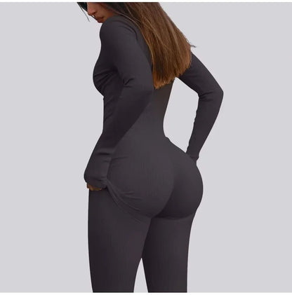 2024 New Fitness Outfit Female Casual Sport Workout Zipper Jumpsuit Women Romper Long Sleeves Skinny Activity Wear Overalls Tops.