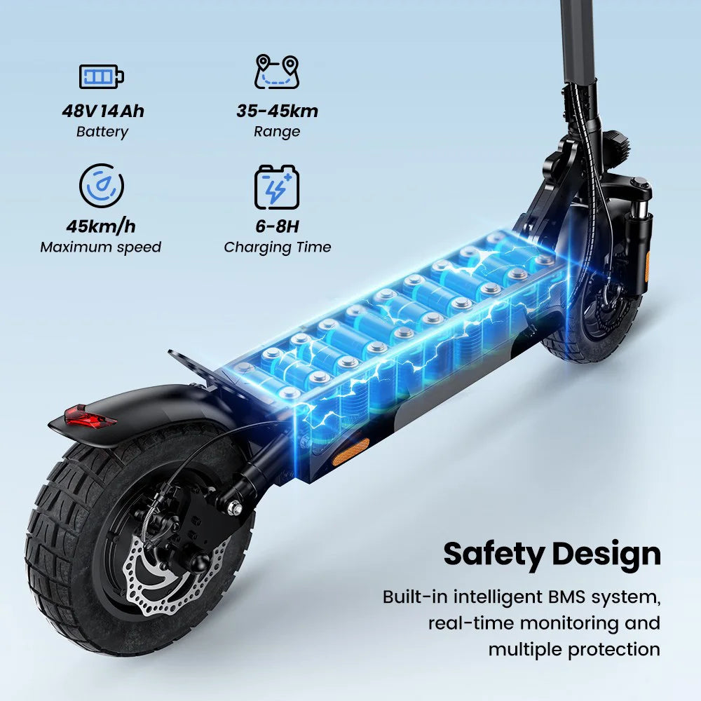iScooter W9 Electric Scooter, 1000W Motor, 45km/h Max Speed, 45km Range, 48V 14Ah Battery, 10 inch Tires,Front & Rear Disc Brake.