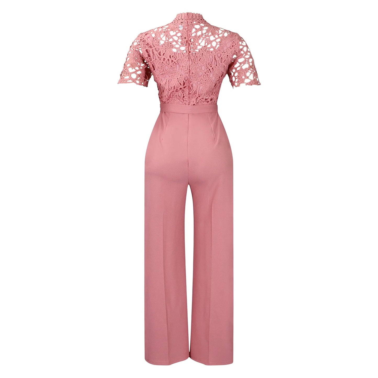 Elegant Jumpsuits & Rompers for Women O Neck Lace Patchwork Short Sleeve Sashes High Waisted Luxury Birthday Party Dinner Outfit