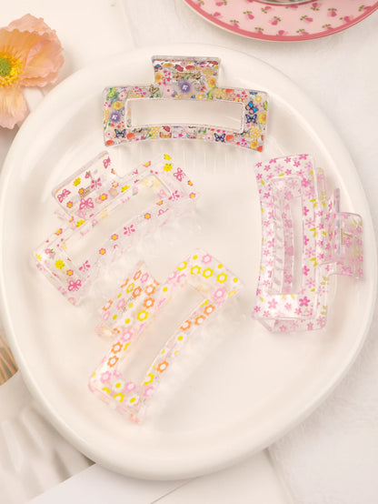 3 Pcs Frosted Cream Color Transparent Fruit Shark Scratch Clip-ins Style Back of Head Premium Wind Plate Women Hair Accessories