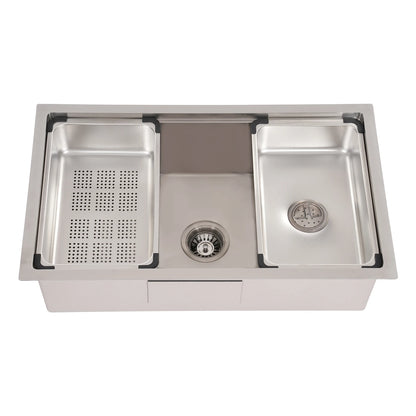 Küchenspüle aus Edelstahl, 8,66 Zoll tief, Abtropfkorb, Innenbecken, Unterbau- oder Überbau-Design