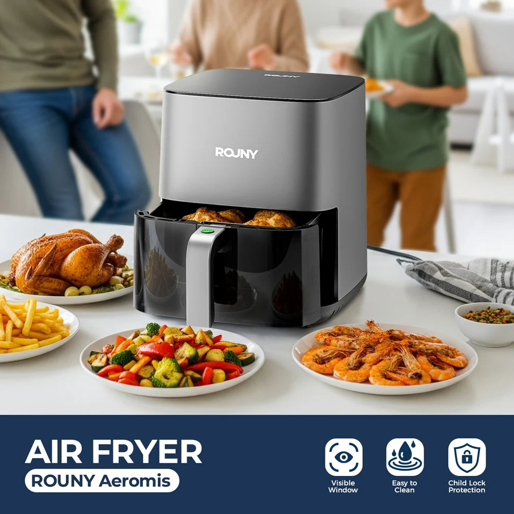 ROUNY Air Fryer 5L, Electric Hot Fryer Oven Oilless Cooker with Touch Control & Nonstick Basket & Visible Window, Family Size.