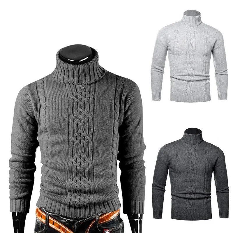 2025 Men's Warm Sweater Long Sleeve Turtleneck Sweater Retro Knitted  Pullover Sweaters.