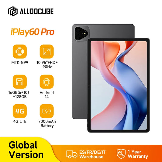 ALLDOCUBE iPlay60 Pro Tablet 10.95" 90Hz Display Helio G99 16GB(6GB+10GB Virtual) RAM 128GB ROM 4G LTE Android 14 7000mAh.