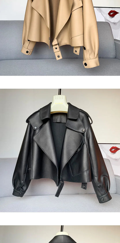 Schaffellmantel für Damen, Lederjacke, Winter, Frühling, Moto, Biker, echt, Top-Qualität, Schwarz.