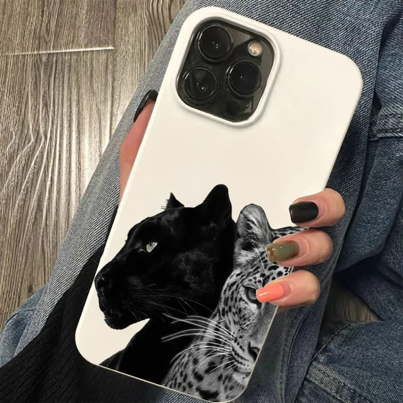 Black and Gray Leopard Pattern Soft Phone Case For iPhone 16 15 Plus 14 13 12 11 17 Air Pro Max Cover Shockproof Bumpers Fundas.