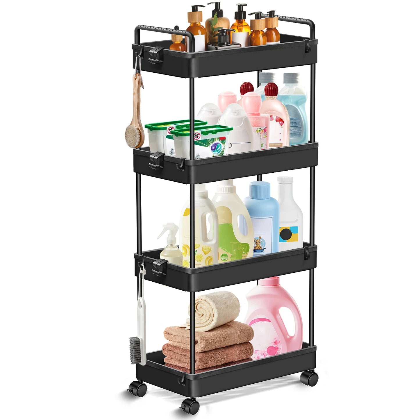 DayPlus Aufbewahrungswagen, 4-stufiger Küchenaufbewahrungswagen auf Rädern, Badezimmerwagen, Mobilitätswagen mit 360 °   Rotationsräder