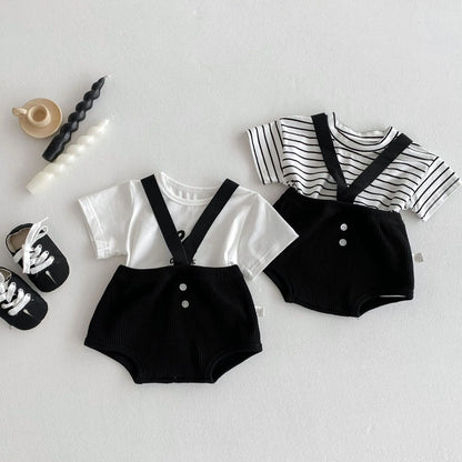 Baby Kleidung Sommer Neugeborenen Baby Jungen Mädchen Body Einfarbig Overalls Oder Infant Casual Gestreiften Brief Kurzarm T Shirts.