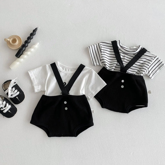 Baby Kleidung Sommer Neugeborenen Baby Jungen Mädchen Body Einfarbig Overalls Oder Infant Casual Gestreiften Brief Kurzarm T Shirts.