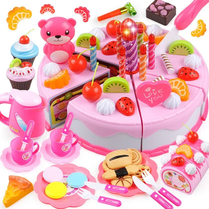 Pretend Play Tea Set Utensils Cut Kids Play House Birthday Cake Toys Children Toy Food Cake Model Girl Simulation Kitchen Coffee.