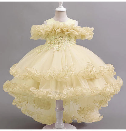 3-10 Jahre altes Mädchen Kinder schleppendes Kleid neues elegantes Mädchen Performance Puffrock Prinzessin Rock Blume Kinder Hochzeit Mädchen.
