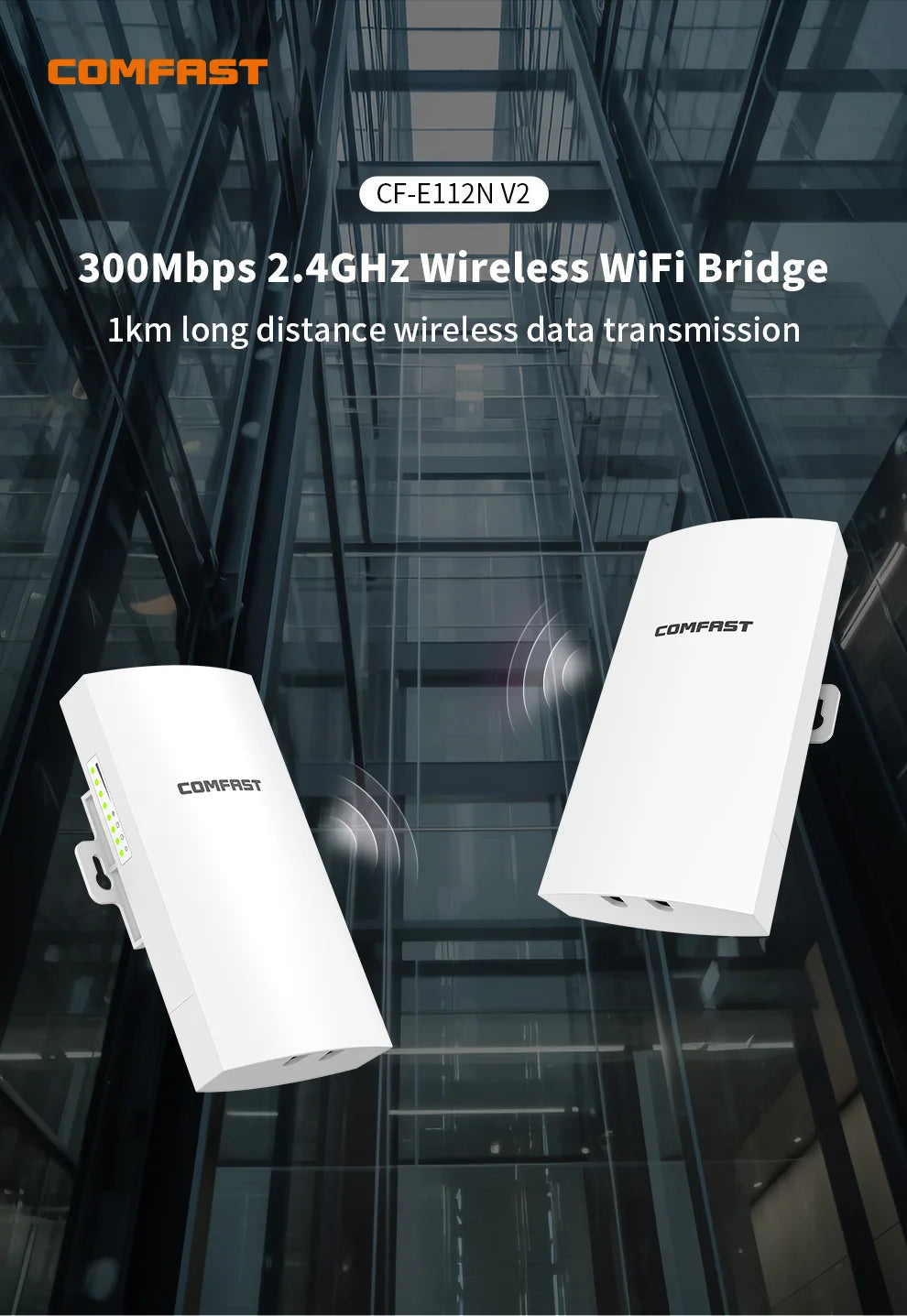 COMFAST 300Mbps Outdoor CPE Bridge Access Point 2.4Ghz 1Km-5km Long Range Extender WiFi Repeater Router AP Wi-Fi Bridge p to p