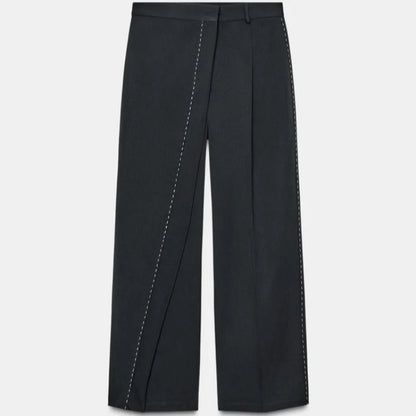 Fashion Line Suit Pants Set Women Lapel Full Sleeve Double Breast Pocket Blazer Straight Trousers 2025 Autumn Winter Lady Outfit.