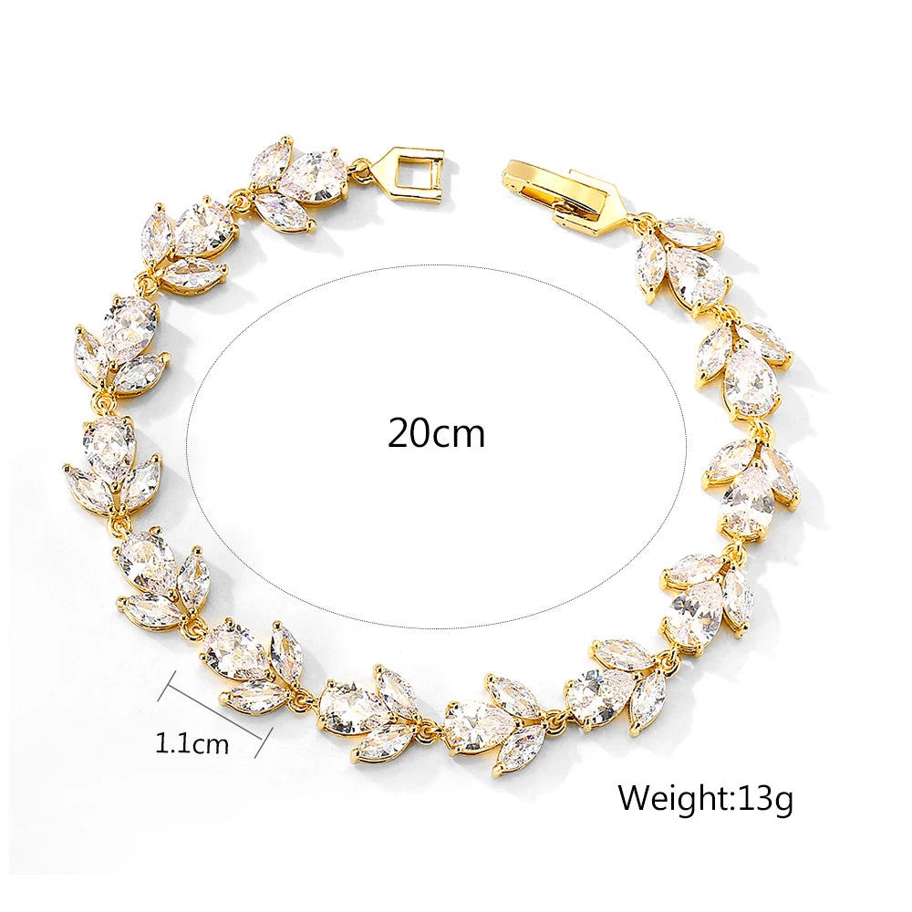 ZAKOL Luxury AAA Cubic Zirconia Wedding Bracelets for Women High Quality White Gold Color Leaf Charm Bracelet Bangles.