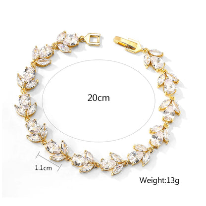 ZAKOL Luxury AAA Cubic Zirconia Wedding Bracelets for Women High Quality White Gold Color Leaf Charm Bracelet Bangles.