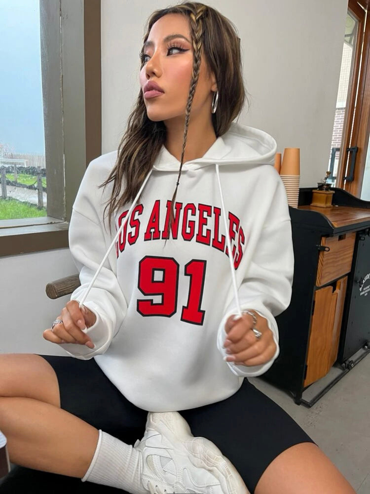 Blessyuki los angeles Brief gedruckt Hoodies Frauen 2023 Herbst Winter plus Größe lässig Vintage weibliche Sweatshirt Streetwear Top.
