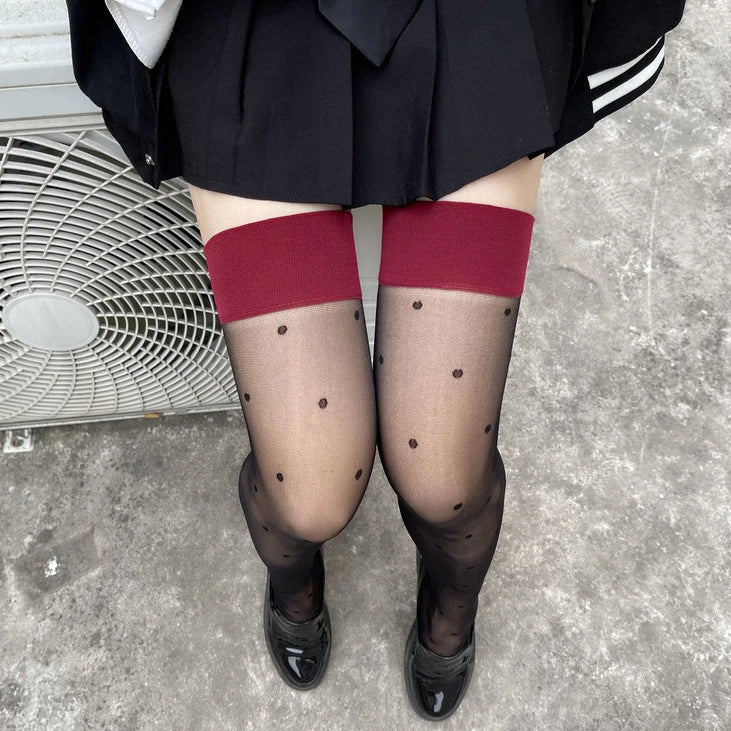 Women's Stockings Dot Printed Transparent Thigh High Stockings Lolita Cute Nylon Stockings for Girls Cosplay Fashion Long Socks.