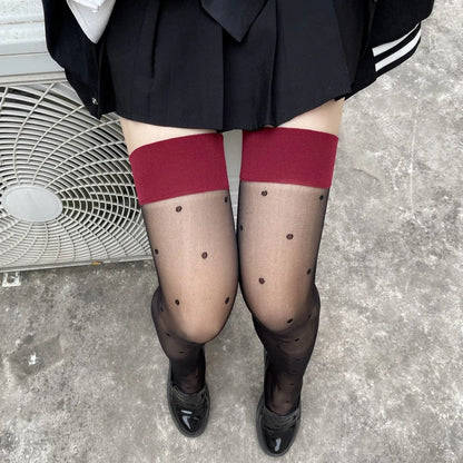 Women's Stockings Dot Printed Transparent Thigh High Stockings Lolita Cute Nylon Stockings for Girls Cosplay Fashion Long Socks.