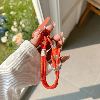 Rhinestone Short Strap Cell Phone Detachable Rope Keychain Braided Mobile Phone Lanyard Hanging Chain Ring Cord Wrist Strap.