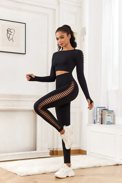 Hohe Taille, ausgehöhlte Yogahose, leichte, atmungsaktive Fitness-Sport-Leggings, Bauchkontrolle, Po-Lifting, Damenhose