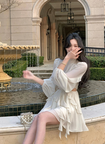 Strand Stil Chiffon Y2k Mini Kleid Büro Dame Casual Langarm Elegante Einteilige Kleid Koreanische Mode Kleidung Sommer 2023.