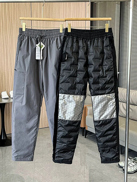 Winter Down Pants Men 90% White Duck Down Padded Warm Pants Outdoor Waterproof Windproof Casual Straight Thermal Puffer Trousers.