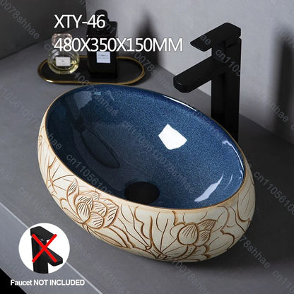 Retro Keramik Badezimmer Waschbecken Arbeitsplatte Waschbecken Künstlerische Eitelkeit Schüssel für Zuhause Keramik Gefäß Waschbecken Theke Waschschüssel Vintage