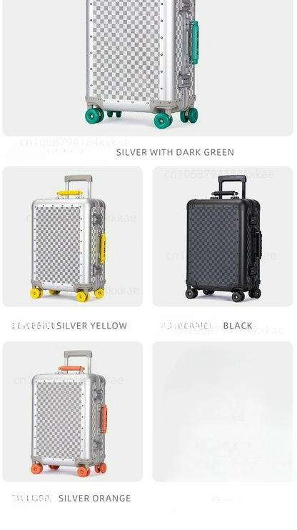 20-Zoll-Koffer aus Vollaluminium-Magnesiumlegierung mit großem Fassungsvermögen, Rollgepäckkoffer, Geschäftsreisekoffer auf Rädern.