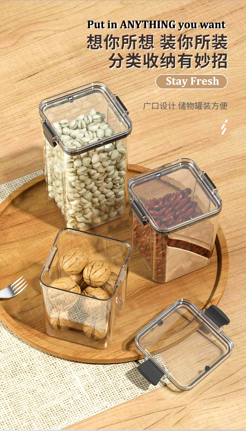 Food Box Storage Container With Airtight Lid Condiment Organizer Plastic Dispenser Jar Hermetic Kitchen Cereal Snack Spaghetti.