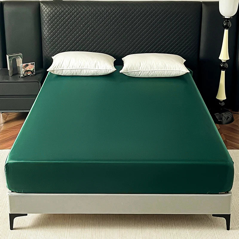 Satin Elastic Fitted Sheet Solid Mattress Cover 360 Band Bed Sheet for Single Double Couple King Queen Full Twin Bedsheet.