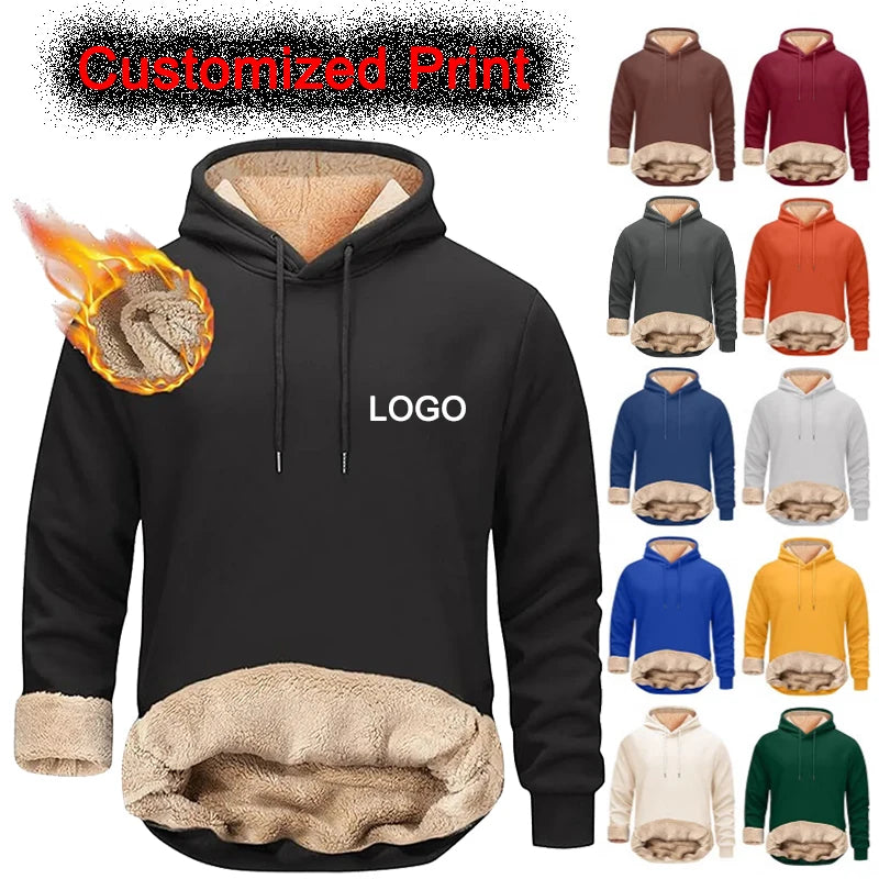 Customized Fleece Liner Hoodies Men Fashion Autumn and Winter Long Sleeve Personality Printed Sweatshirts Hoody Thick Pullovers.