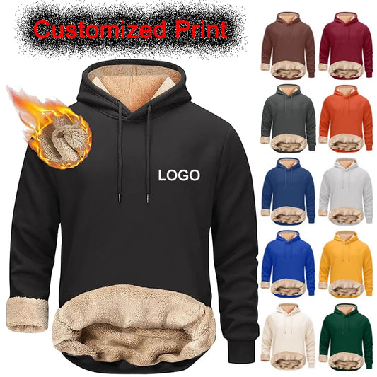 Customized Fleece Liner Hoodies Men Fashion Autumn and Winter Long Sleeve Personality Printed Sweatshirts Hoody Thick Pullovers.