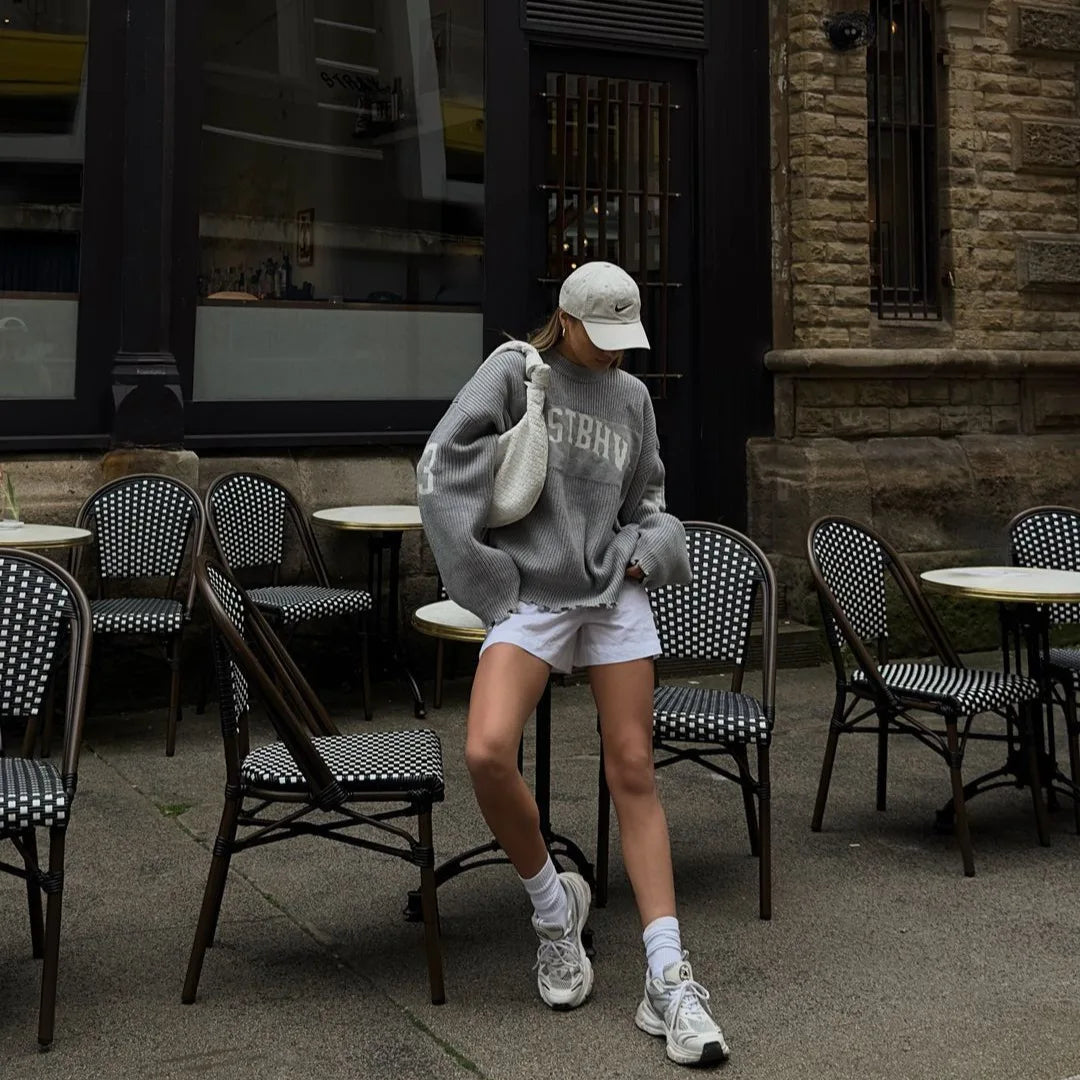 Trendy Lose Brief Jacquard Gestrickte Pullover frauen 2025, Herbst Neue Highstreet Grau Schwarz Weichen Pullover Hottie Vielseitige Stücke.