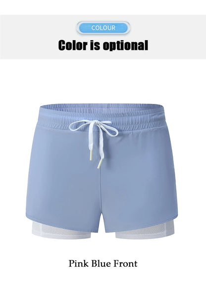 Women Shorts Mesh Outdoors Sports Running Gym Yoga Shorts Bilayer Mesh Yoga Sports Shorts Female Sports Running Gym Yoga Shorts.