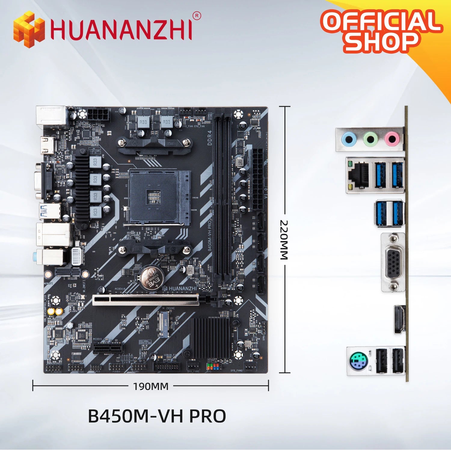 HUANANZHI AMD B450M VH PRO Gaming Motherboard USB3.0 M.2 Nvme Sata3 Supports Ryzen 5500 5600 5600G CPU.