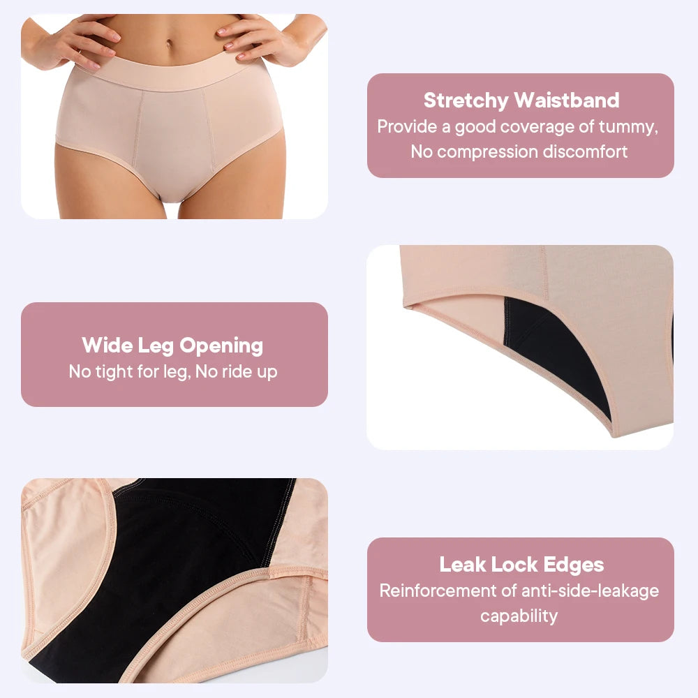 High Waist Menstrual Panties for Women 4-Layer Leakproof Protection Fast Absorbent Period Panties Heavy Flow Briefs.