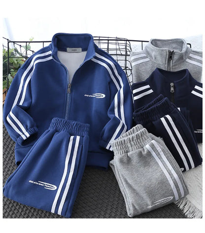 School Uniform Children's Sport Clothing Sets Boys Tracksuit Spring Stripe Kids Sweatshirt Pants 2Pcs For Age 2-10 Years Wear.