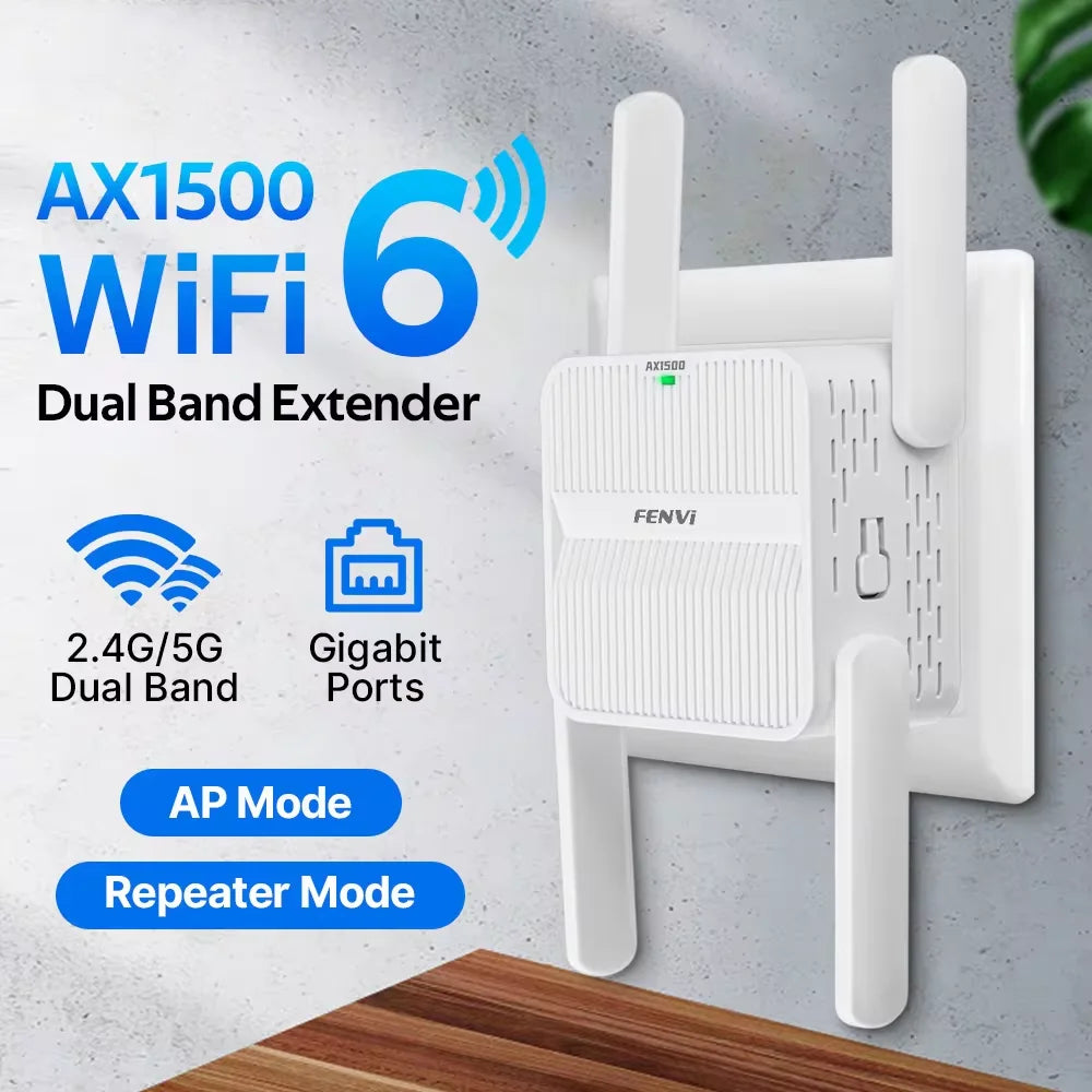 WiFi 6 AX1500 WiFi Repeater Dual Band 2.4G&5GHz Wireless Wi Fi Extender Router 4*2dbi 802.11AX Antenna Gigabit Network Amplifier.