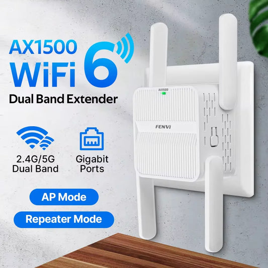 WiFi 6 AX1500 WiFi Repeater Dual Band 2.4G&5GHz Wireless Wi Fi Extender Router 4*2dbi 802.11AX Antenna Gigabit Network Amplifier.