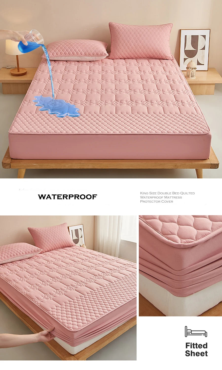 WASART King Size Double Bed Quilted Waterproof Mattress Protector Cover Elastic Fitted Sheet Protection Pad Thick Bedspread 150