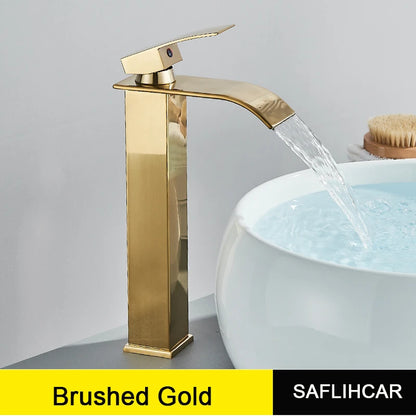 Chrome Bathroom Basin Faucet Waterfall Faucet Single Handle Wide Spout High Style Hot Cold Water Tap  for Bathroom