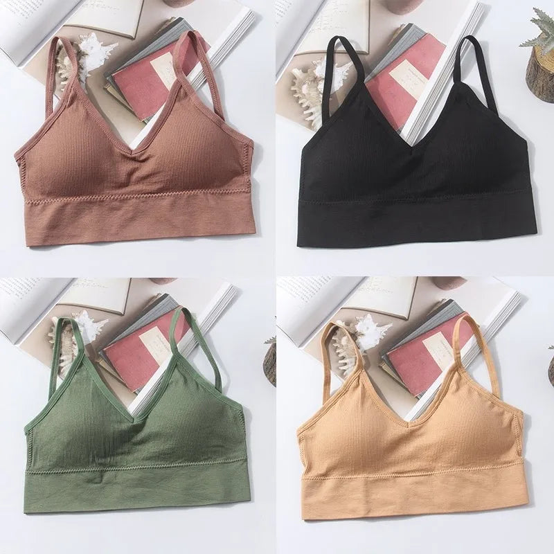 Kit 4 Women Seamless Bra Set, Sexy Beautiful Back Cotton Bra Comfortable Breathable Padded Bra Underwear.