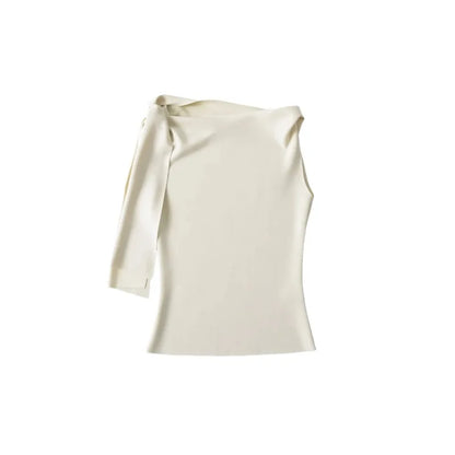 Women Sleek Stretch Knotted Top Fuchsia SLEEVELESS WITH BOAT NECK  ONE-SHOULDER TIE.