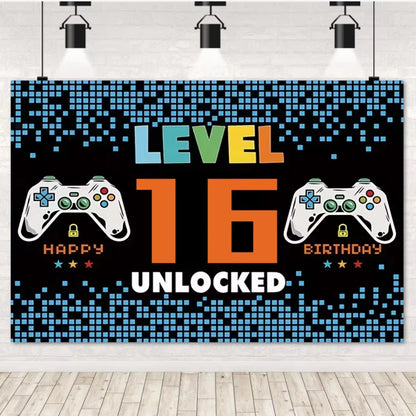 Game On Theme Video Gamer Kids Birthday Party Neon Green Gaming Next Level Up Background Baby Shower Decoration Supplies Props