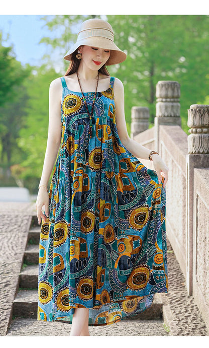 Neue Mode Lässig 2025, Sommer Elegante Kleider Für Frauen Oansatz Druck Vintage Ärmelloses Kleid Lose Frauen Kleidung