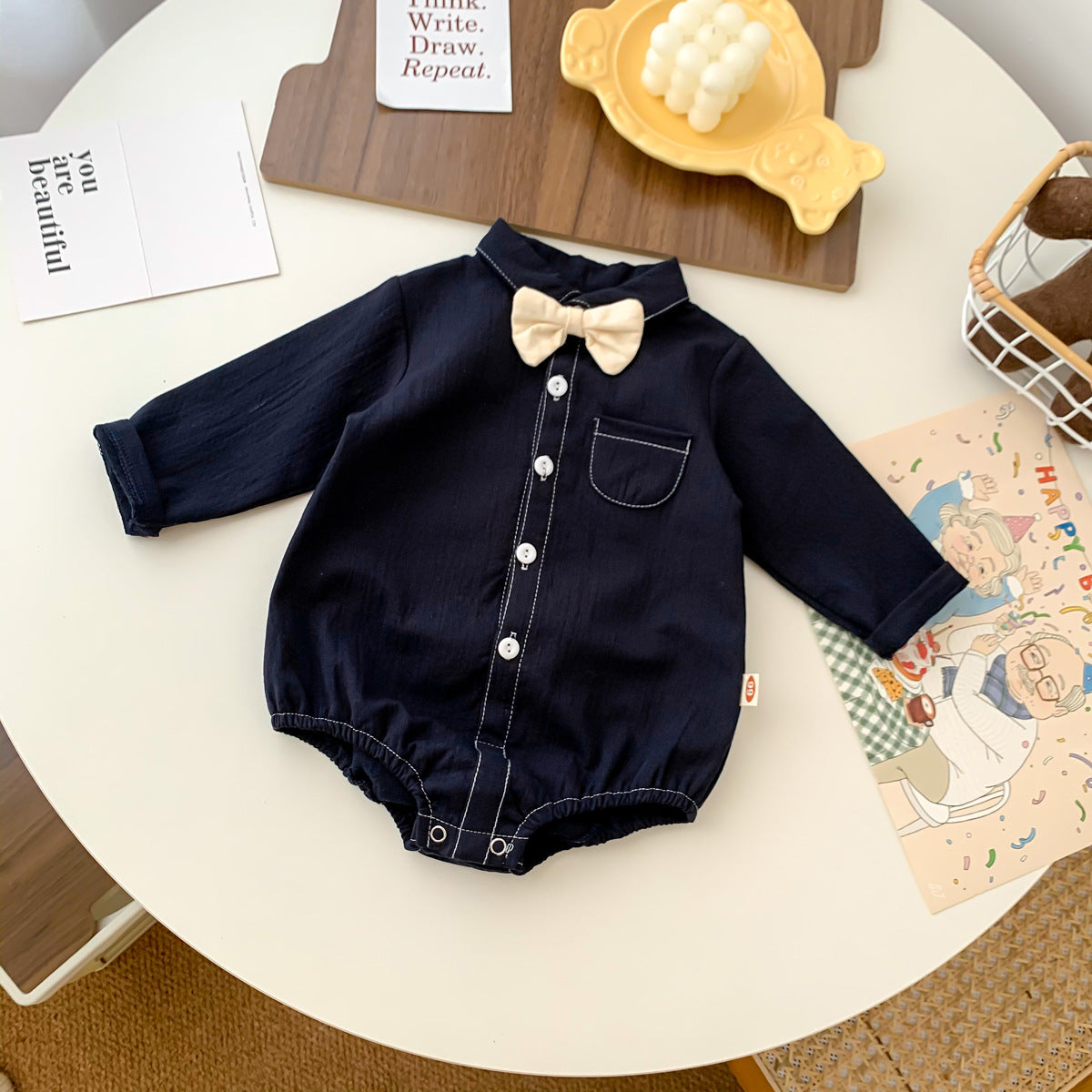 Neugeborenen Baby Prinz Sommer volle Hülse Fliege Gentleman Stil Outfits Infant Kinder Overalls Baumwolle Kleidung Mode Bodys